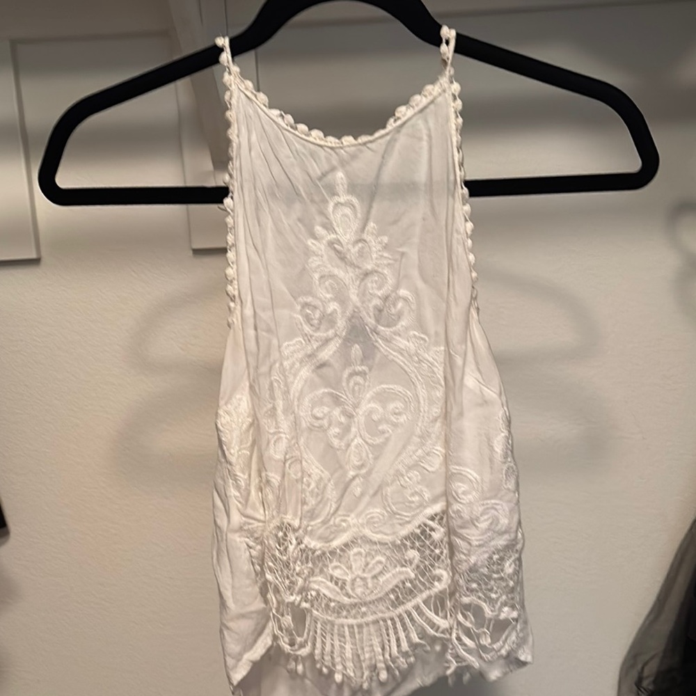 Cream Embellished Camisole with Scalloped Neckline